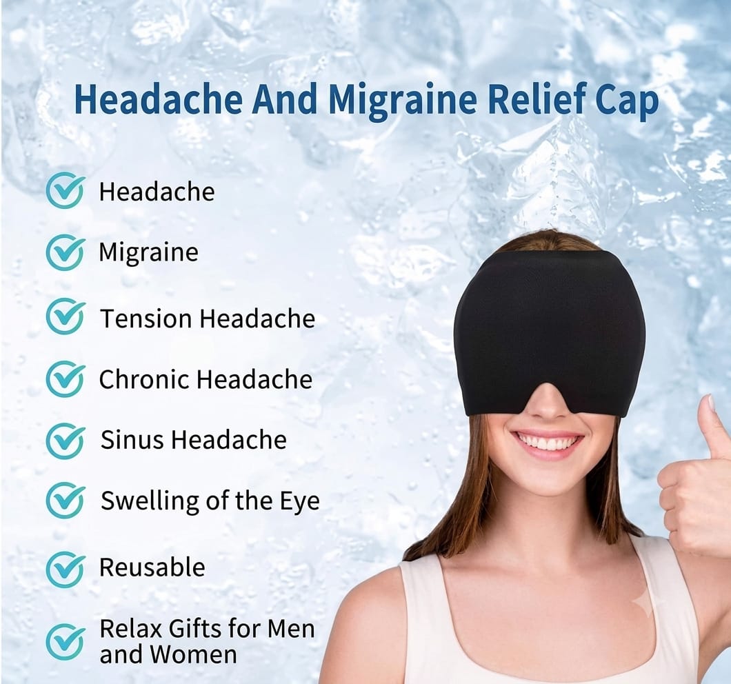 Reusable Hot and Cold Gel Ice Head Wrap – Instant Migraine Relief Cap