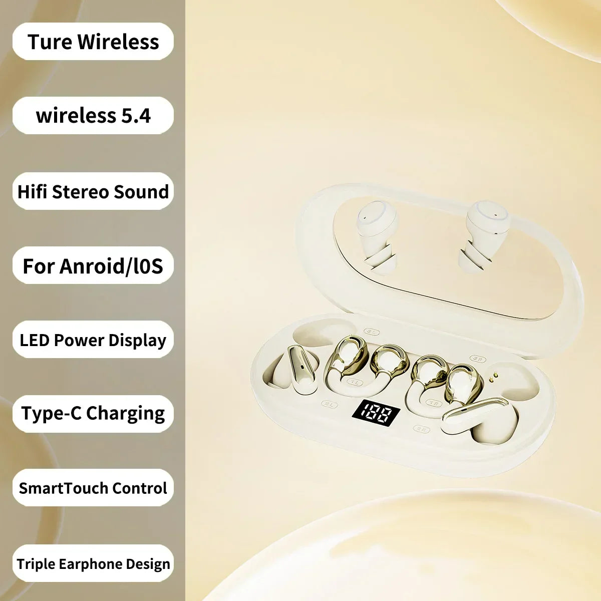 TWS Ear-Clip Headset with ANC, ENC & Flashlight