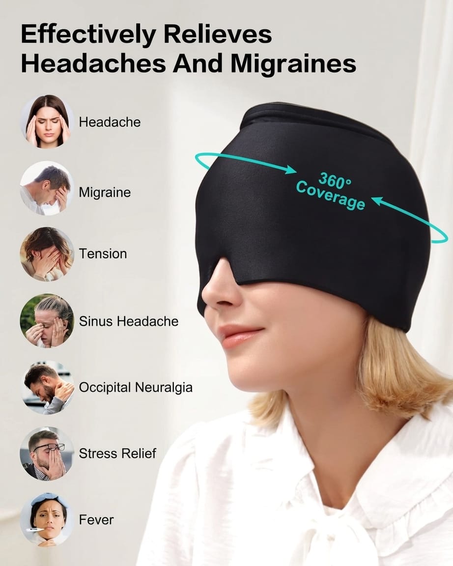 Reusable Hot and Cold Gel Ice Head Wrap – Instant Migraine Relief Cap